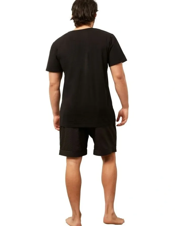 Wanderluxe Sleepwear Sable Boxer Shorts + T-shirt in Black