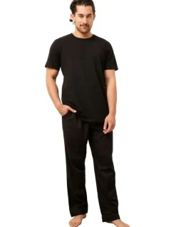 Wanderluxe Sleepwear Sable Long Pants + T-shirt in Black