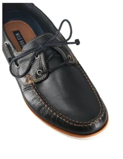 Wild Rhino Byron Leather Boat Shoe in Navy