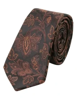 yd. Florida Floral Tie 6.5cm in Chocolate