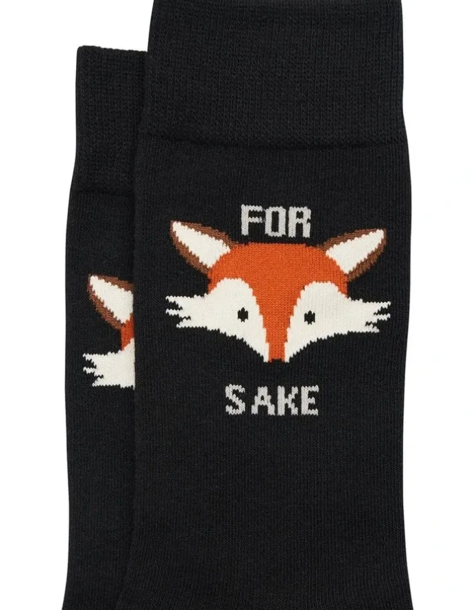 yd. Fox Pun Socks in Black