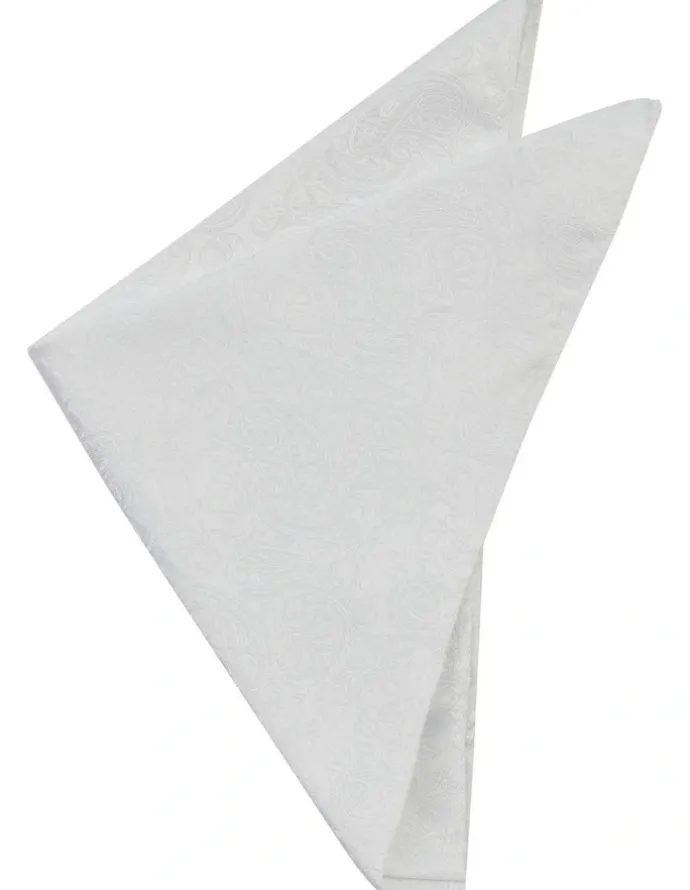 yd. Rialta Paisley Pocket Square in White