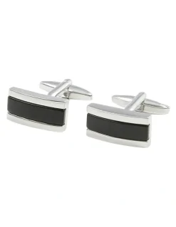 yd. Stripe Insert Cuff Link in Silver