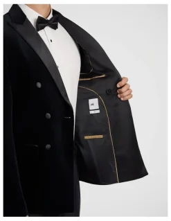 yd. Benedict Double Breasted Velvet Blazer in Black