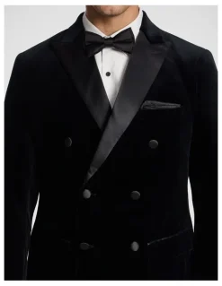 yd. Benedict Double Breasted Velvet Blazer in Black