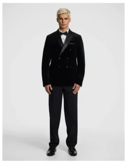 yd. Benedict Double Breasted Velvet Blazer in Black