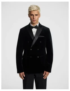 yd. Benedict Double Breasted Velvet Blazer in Black