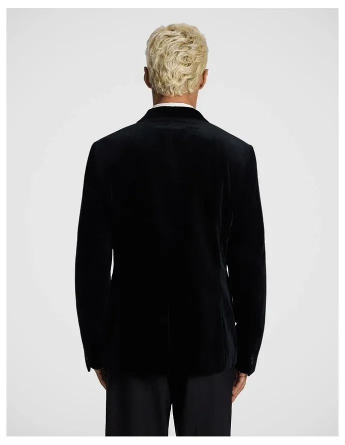 yd. Benedict Double Breasted Velvet Blazer in Black