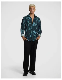 yd. Massimo Floral Print Shirt in Dark Green