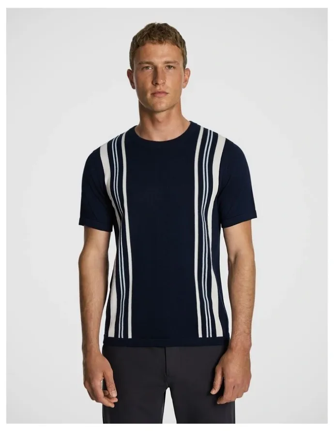 yd. Strider Stripe Knitted Tee in Navy
