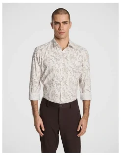 yd. Valencia Slim Paisley Shirt in Chocolate