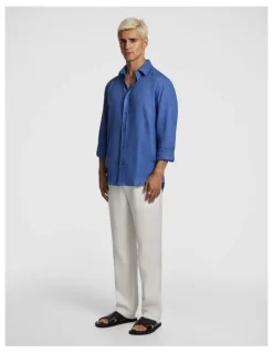 yd. West Hampton Pure Linen Shirt in Vintage Blue