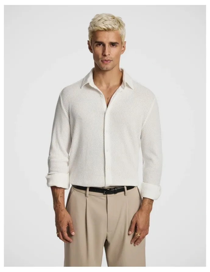 yd. Zephyr Textured Shirt in Off White